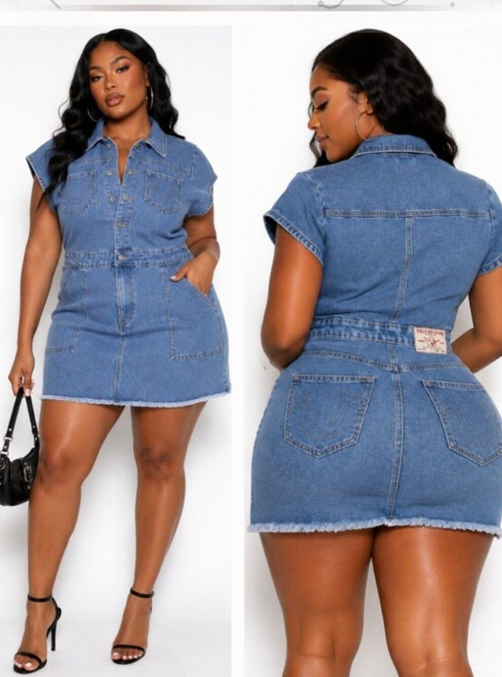 NWT True Religion Denim Shirt Dress Button Front Raw Hem Mini Dress XL